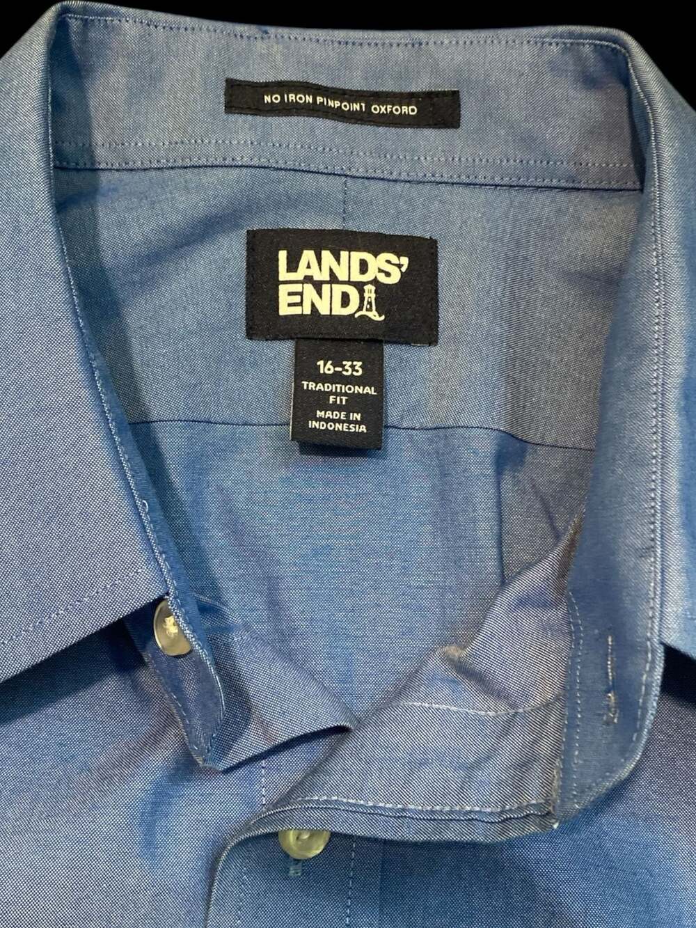 Lands' End Shirt Mens Pinpoint Oxford Blue Button Up Long Sleeve  Dress Shirt Si